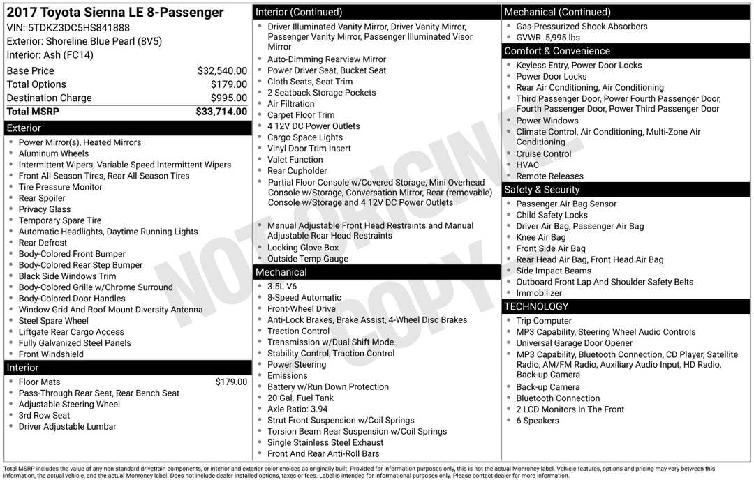 2017 Toyota Sienna LE - Image 2